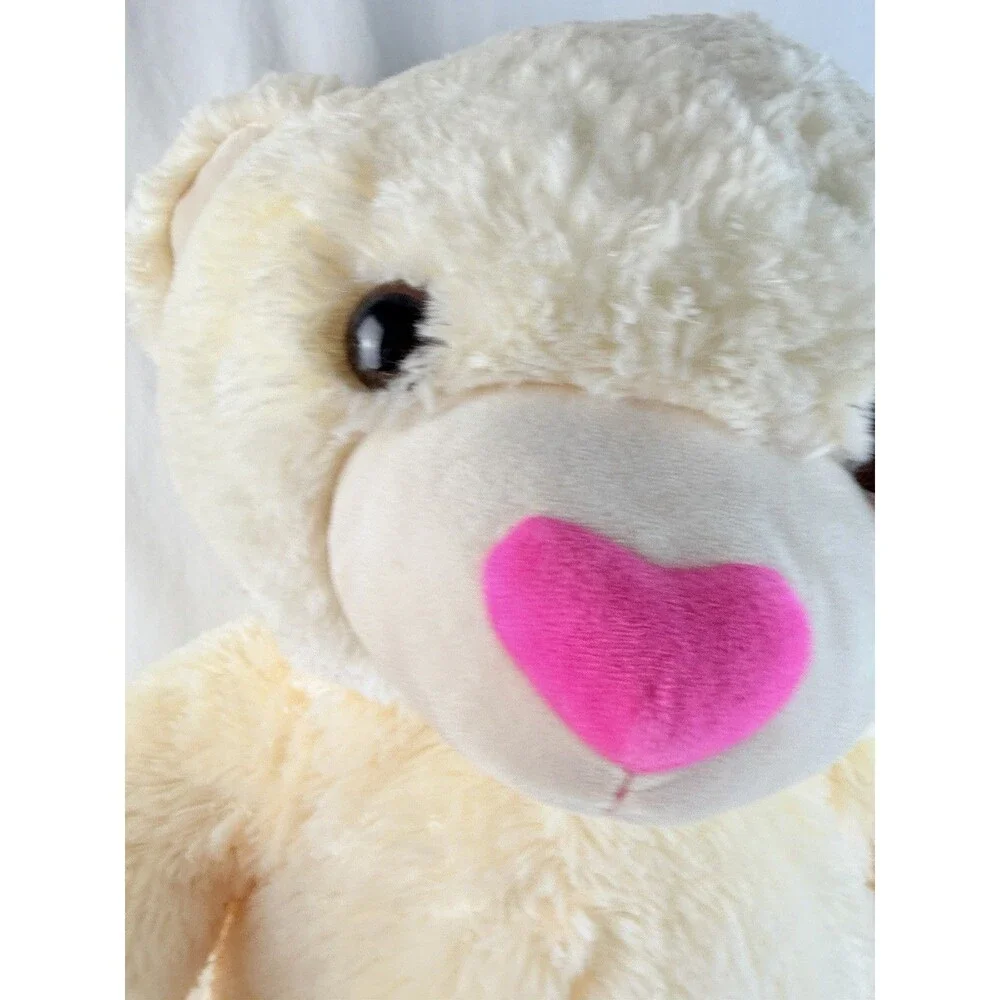 HugFun Teddy Bear Plush 21” Cream White Pink Heart Paws Soft Stuffed Animal